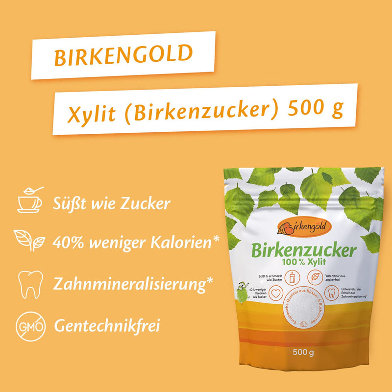 Birkengold Xylitol Birch Sugar, 500 G Bag | 100% High Quality Xylitol From Finland | Made From Birch And Beech Bark | Vegan | 40% Fewer Calories Than Sugar | Gluten Free | Tooth Friendly - NewNest Australia