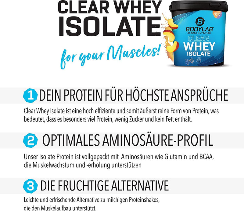 Bodylab24 Clear Whey Isolate, 720 G, Iced Tea Peach Protein Shake Made Of 96% High-Quality Whey Protein Isolate, Refreshing Fruity Drink, Whey Protein Powder Can Support Muscle Building - NewNest Australia
