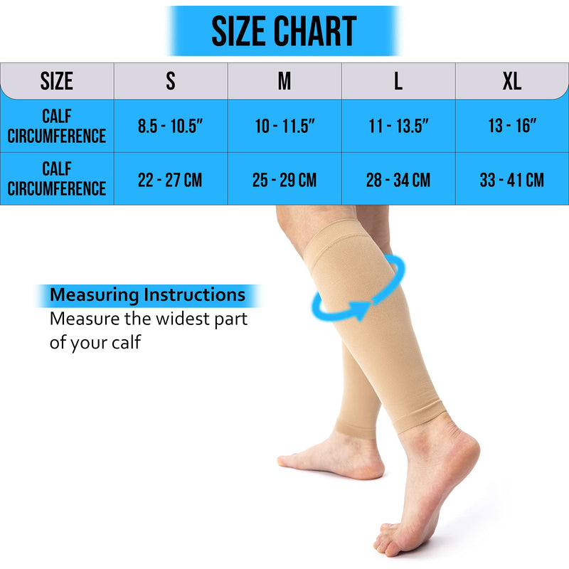 360 Relief Compression Calf Support Strut - For Torn Muscle Cramps Sports | Workout, Shin Splints Syndrome, Circulation, Fitness, Running, Jogging | X-Large, Beige With Mesh Laundry Bag - NewNest Australia