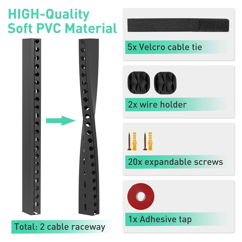 Updated Cable Raceway Kit - 31 (2X15.4) Inch Open Slot Wire Covers for Cords, Under Desk Cable Management System to Hide Under Desk/Tv/Computer/Net/Power Cords, (Pack 2) 2 Pack Black - NewNest Australia