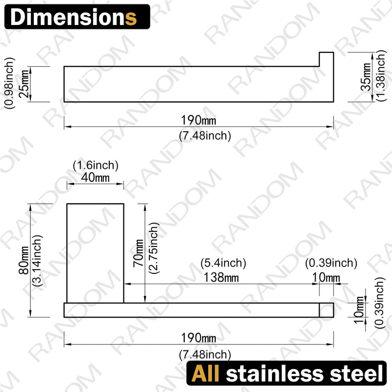 RANDOM Toilet Paper Holder Brushed Steel Square Bathroom Tissue Holder SUS 304 Stainless Steel Paper Towel Holder Modern Style Bathroom Wall-Mounted.(Square, Brushed Steel) - NewNest Australia