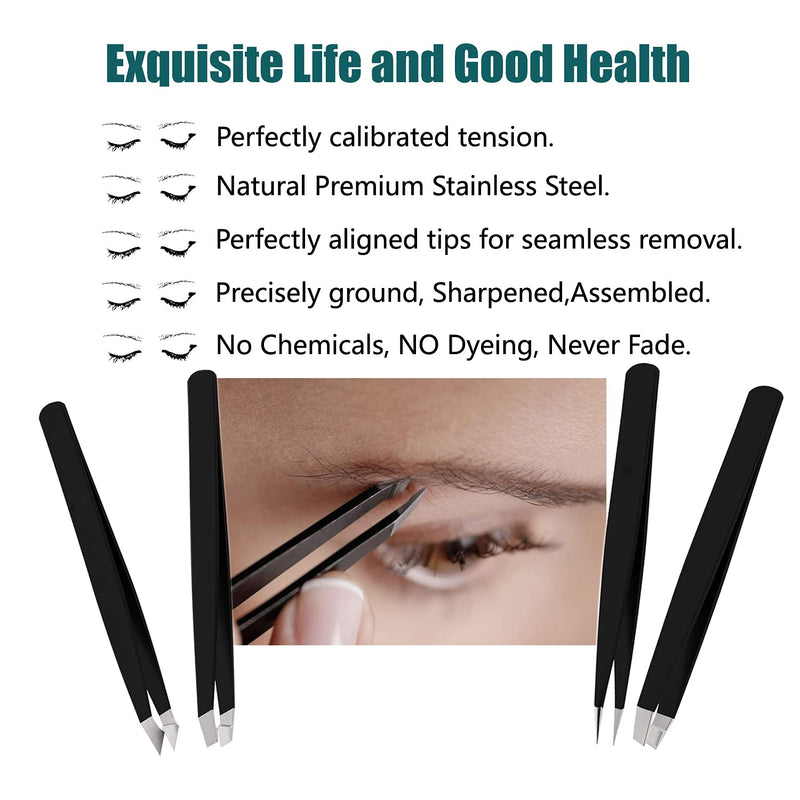 LUDOUPIER [4+1 Pieces] Tweezers Set with Travel Case, Great Precision Upgrade Professional Anti-rust Alloy Tweezers for Women & Men, Multi-purpose as Eyebrows Facial Hair Ingrown Hair Removal - NewNest Australia
