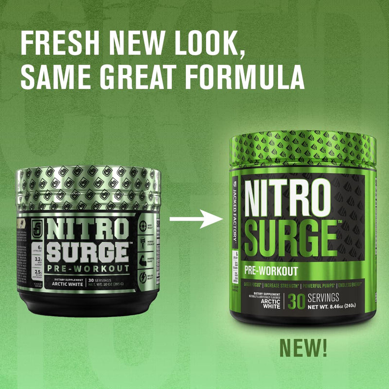 NITROSURGE Pre Workout Supplement - Endless Energy, Instant Strength Gains, Clear Focus, Intense Pumps - Nitric Oxide Booster & Powerful Preworkout Energy Powder - 30 Servings, Arctic White - NewNest Australia