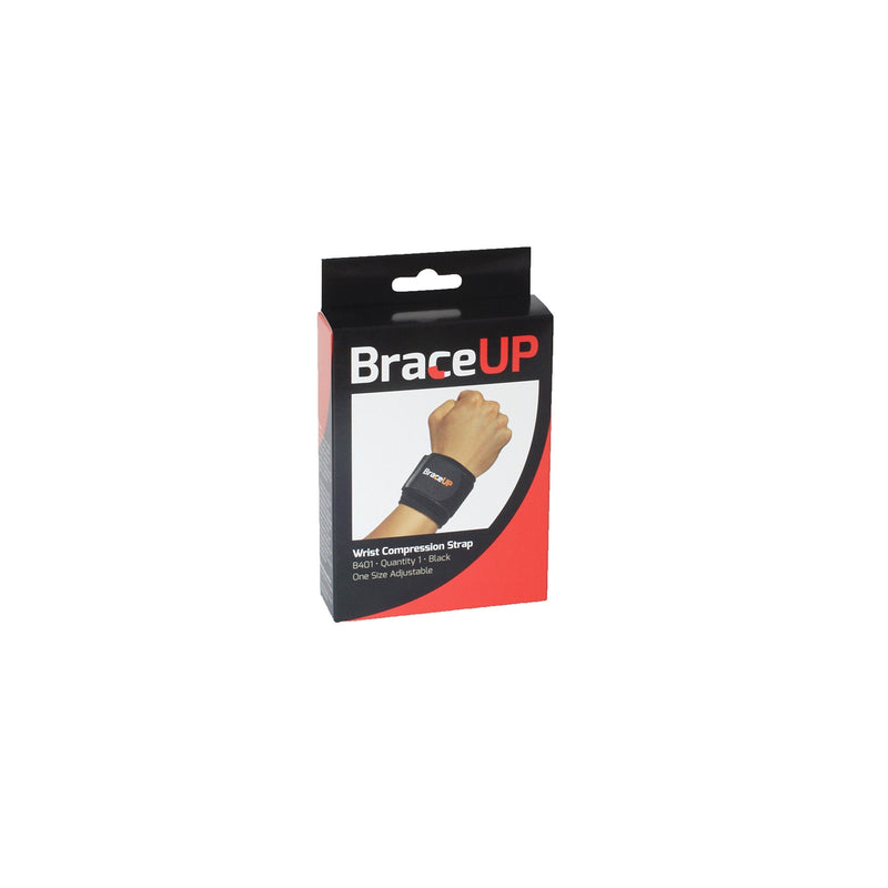 Wrist Compression Strap and Wrist Wrap by BraceUP - Wrist Band, Brace for Tendonitis, Tennis, Gym, Workout, One Size Adjustable (Black), 1 PC Black - NewNest Australia