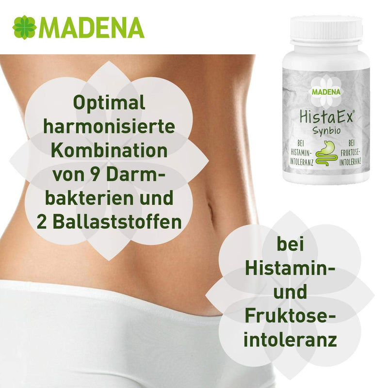 Madena Histaex Synbio - Lactic Acid Bacteria And Bifidobacteriate For Histamine Intolerance And Fructo Intolerance - 60 Capsules + 2 Soluble Fiber - Daily Dose Of 20 Billion Germs - NewNest Australia