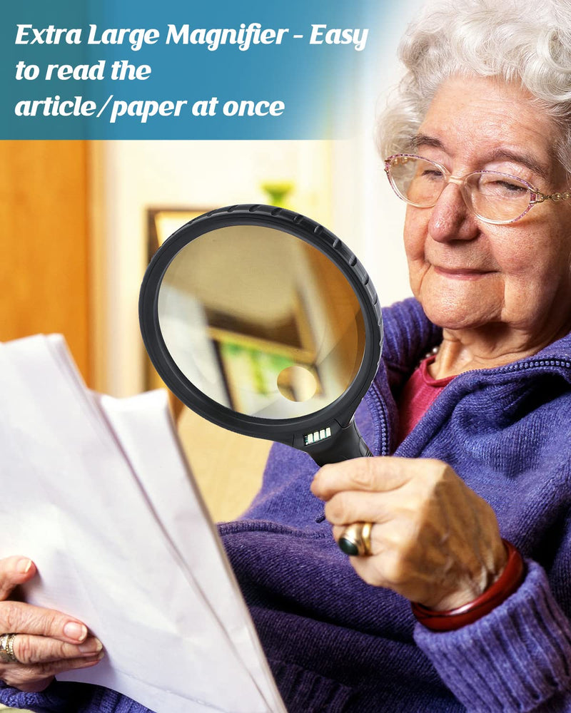 OBOVO Magnifying Glass with Light, 2X & 6X Large Handheld Reading Magnifying Glasses, 4 LED Illuminated Lighted Magnifier for Seniors Reading, Low Vision, Small Prints, Map, Stamps - NewNest Australia