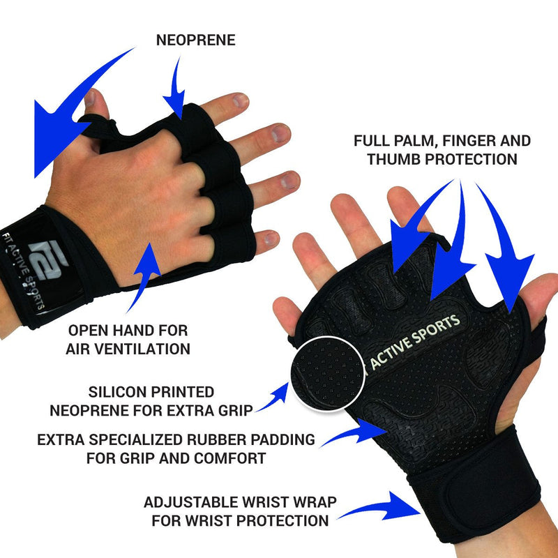 Fit Active Sports The Gripper Weight Lifting Gloves with Wrist Wraps - Extra Grip & Padding for Lifting, Gym Workout, Cross Training Fitness, & Weightlifting. for Men & Women. No Calluses Black Large - NewNest Australia