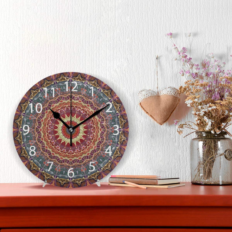 NewNest Australia - Ollabaky Mandala Decorative Wall Clocks Battery Operated Silent Desk Clock, Mosaic Retro Style 10 Inch Non Ticking Clock for Office School Home Round Wall Decor Pattern 1 