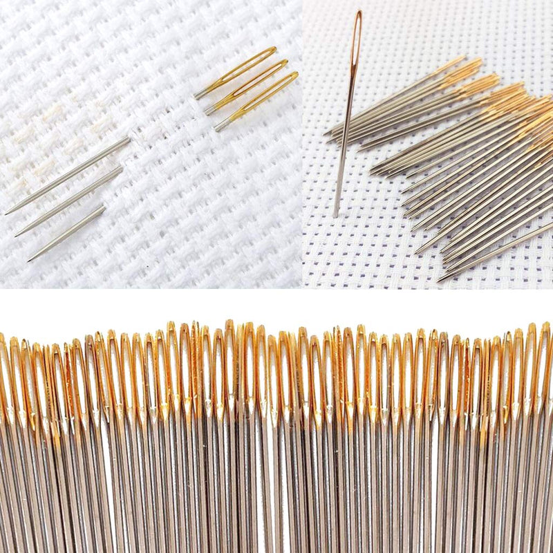 100pcs Cross Stitch Needles +1 Stainless Steel Needle Threader,Golden Color Large Eyes Cross Stitch DIY Embroidery Hand Needles Sewing Needles in Transparent Box Size 22# 24# 26# (22#) 22# - NewNest Australia