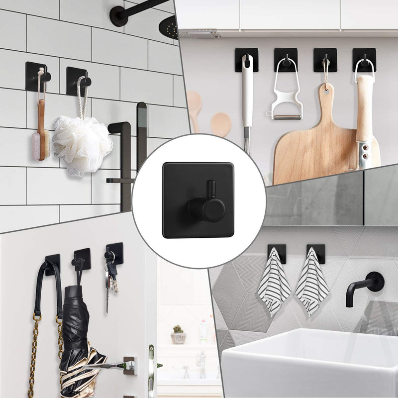 Tindbea Toilet Paper Holder with Shelf + Towel Robe Hooks, Adhesive or Screw Wall Mounted Toilet Paper Roll Holder, Stainless Steel Bathroom Hardware Set (Matte Black) Regular Matte Black - NewNest Australia