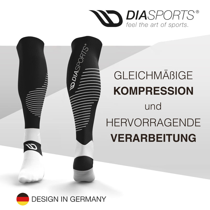 Diasports RUNSTARS compression socks for sports, running, marathon and triathlon | RUNSTARS premium compression socks with even compression and reinforced heel for women and men black/white M - NewNest Australia