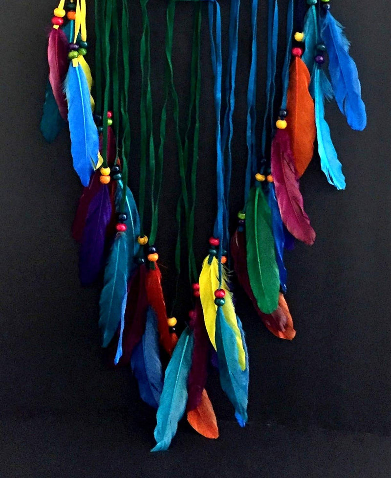 NewNest Australia - OMA Dream Catcher - Tree of Life Rainbow Chakra Suede Dreamcatcher with Feathers & Wood Beads Tie Dye - Large Size - 36" Long x 11" Diameter Brand (Rainbow) Rainbow/ Chakra 