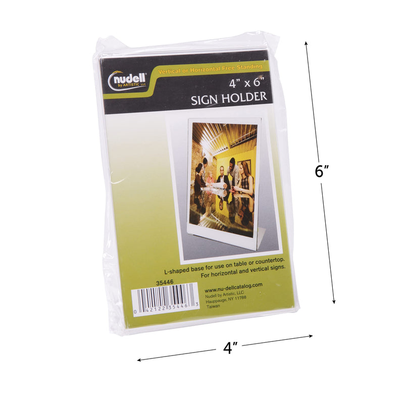 NuDell 4" x 6" L-Shaped Slanted Sign Holder - Self-Standing Ad Frame, Clear (35446) 4-inch x 6-inch - NewNest Australia