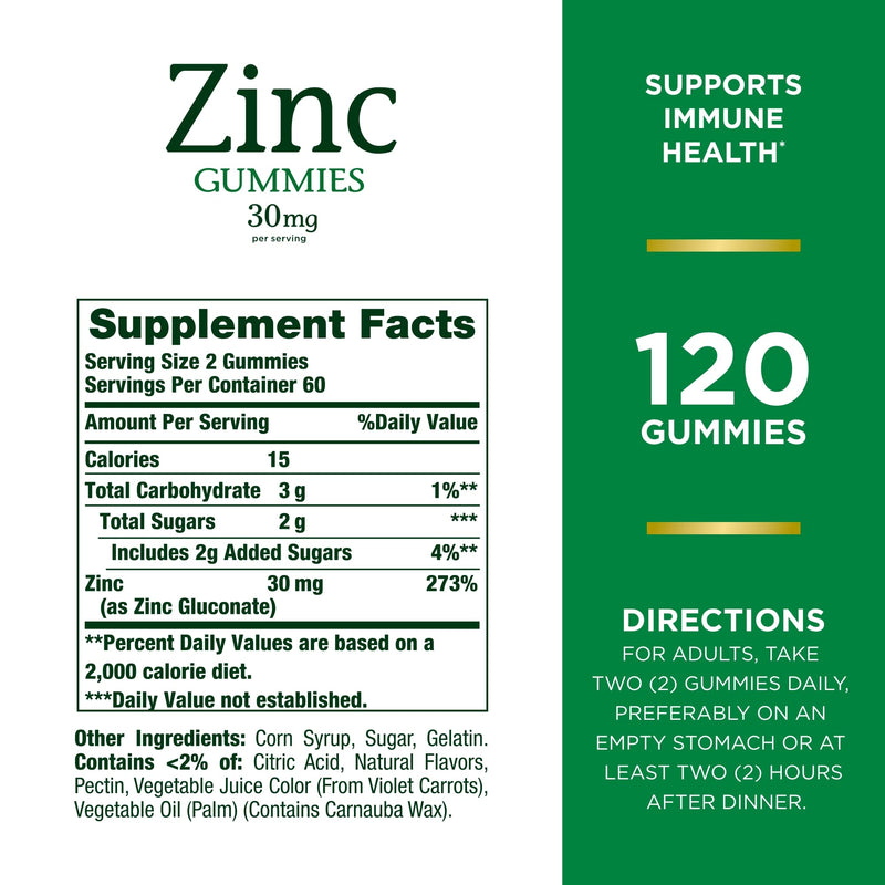 Nature’s Bounty Zinc Gummies, Immune Support Gummies, Supports Skin & Antioxidant Health, Mixed Berry, 30mg, 120 Count - NewNest Australia