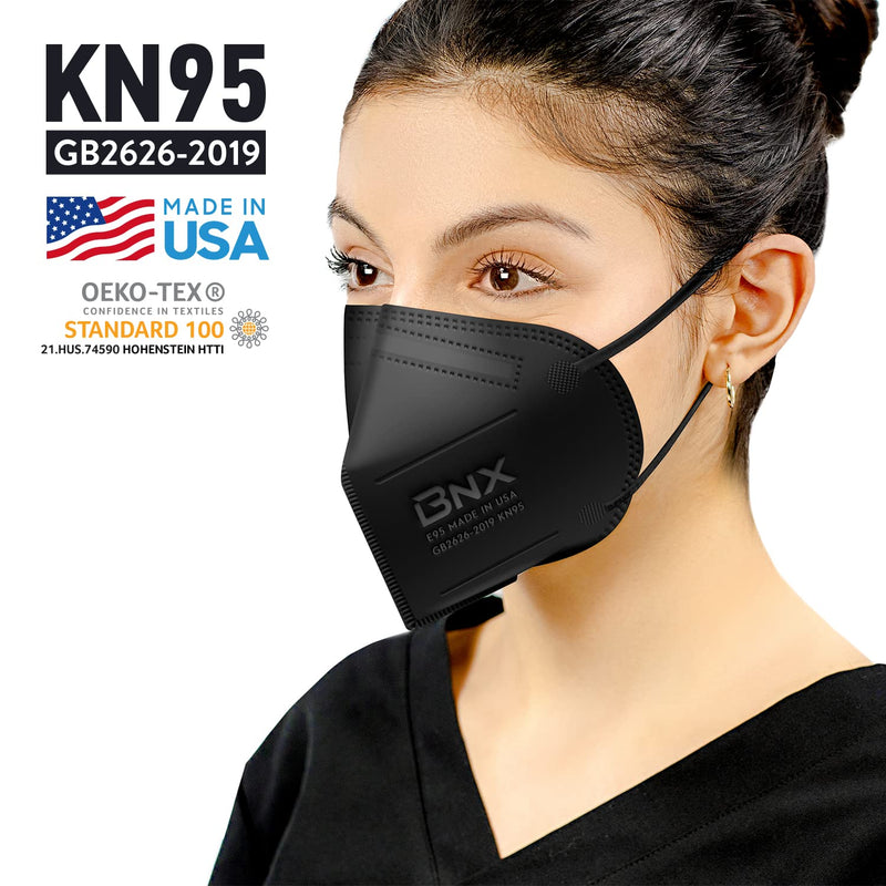 BNX KN95 Face Masks Made in USA (20-Pack), (Earloop) (Model: E95) Black - NewNest Australia