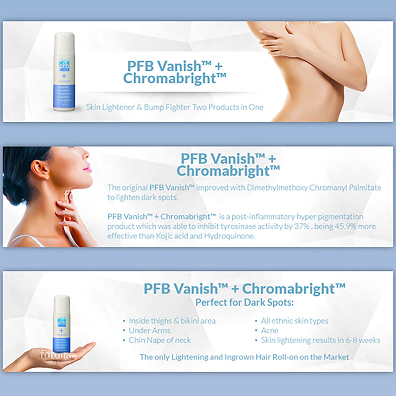 PFB Vanish Razor Bump Stopper Skin Care Treatment with Chromabright Dark Spot Remover, Roll On Formula Treats Ingrown Hairs and Razor Burns - 93g - NewNest Australia