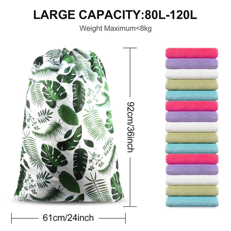 NewNest Australia - Nidoul 2 Pack Extra Large Laundry Bag, Heavy Duty Travel Laundry Bag, Drawstring Closure Dirty Clothes Bag, Durable Rip-Stop Bags for Camp Travel, Machine Washable 24" x 36" Flamingo+green Leaves 24" x 36" 