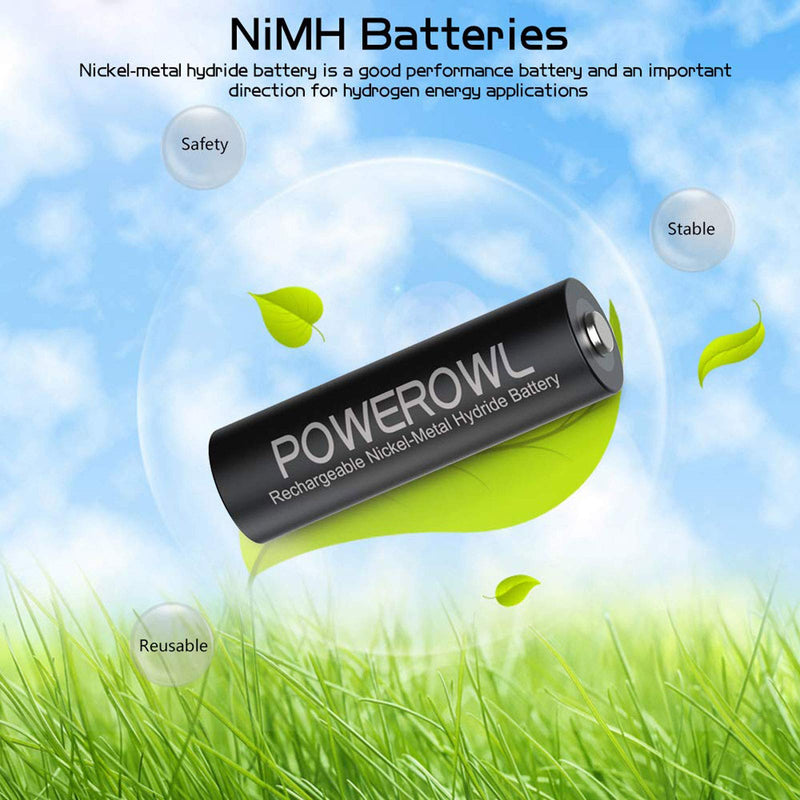 Rechargeable AA Batteries with Charger, POWEROWL 8 Pack of 2800mAh High Capacity Low Self Discharge Ni-MH Double A Batteries with Smart 8 Bay Battery Charger (USB Fast Charging, Independent Slot) - NewNest Australia