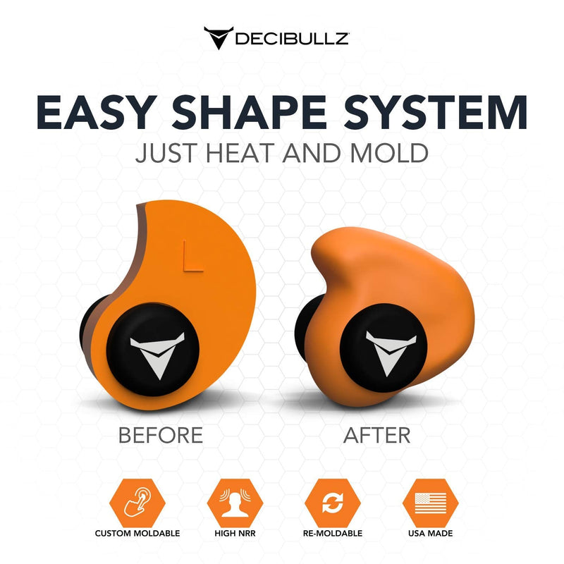 Decibullz - Custom Molded Earplugs, 31dB Highest NRR, Comfortable Hearing Protection for Shooting, Travel, Work and Concerts Orange - NewNest Australia