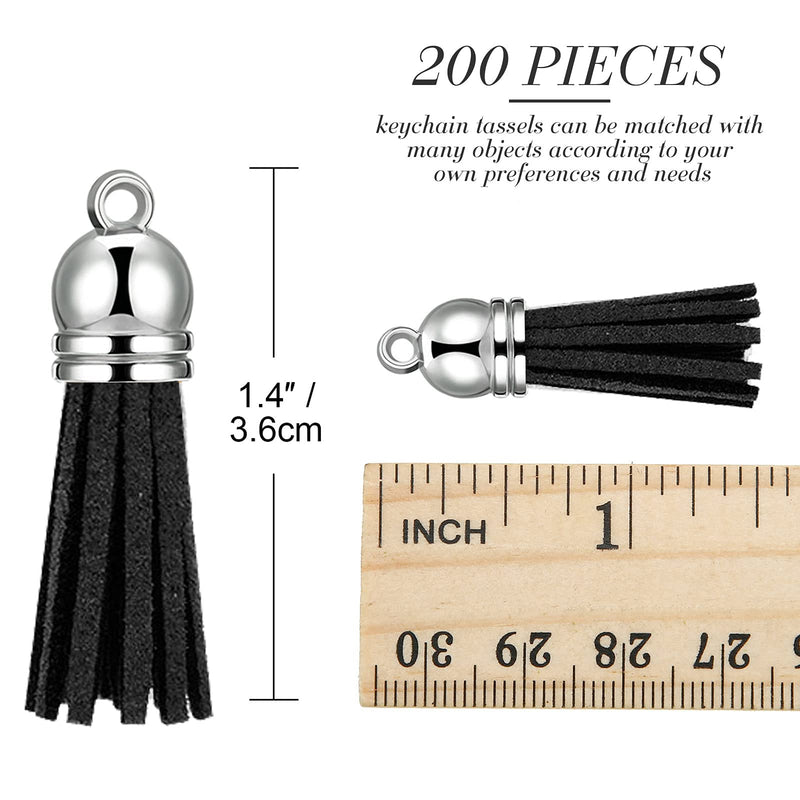 200 Pieces Keychain Tassels Faux Suede Leather Tassel Pendants Keychain Decoration Tassels with Loop for DIY Crafts Making Supplies (Black) Black - NewNest Australia