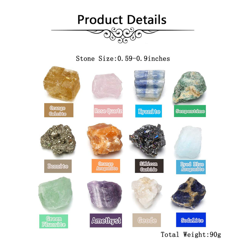 JOVIVI 12pc Chakra Stones Healing Crystals Set Natural Raw Quartz Rough Rock Stones Crystals for Worry Stones Anxiety,Stress Relief,Crystal Therapy, Meditation,Reiki Balacing,Size 0.59"-0.9" - NewNest Australia