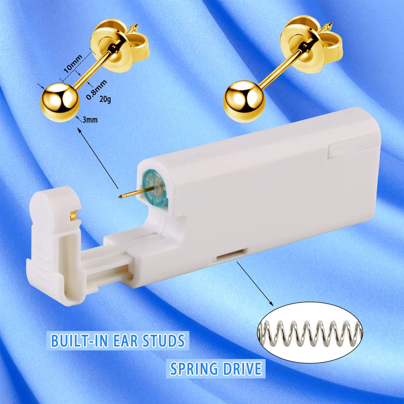2PCS Ear Nail Gun Disposable Aseptic Household Ear Piercing Gun Portable Ear Piercing Gun Group Ear Piercing Tools (New Generation) 3MM Gold - NewNest Australia