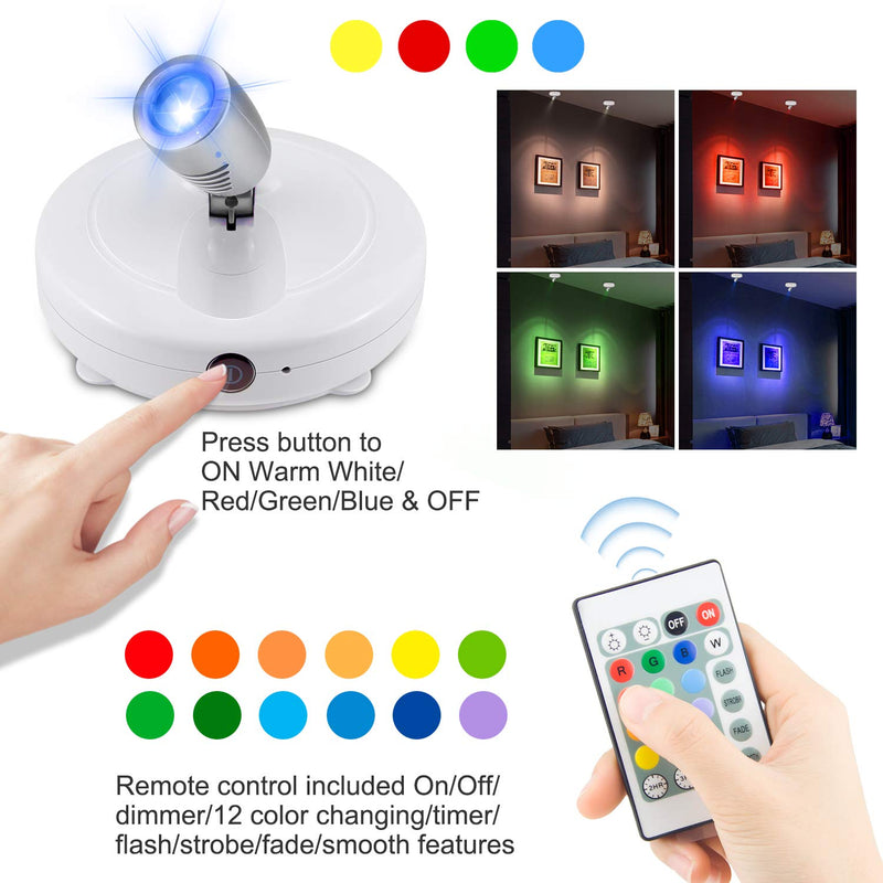 BIGMONAT Wireless Accent Spotlight Indoor for Pictures Light on Walls Battery Operation,Mini LED Spotlight with Remote for Art Paintings 12 Color Changing,Dart Board Light with Rotate Head 1pack - NewNest Australia