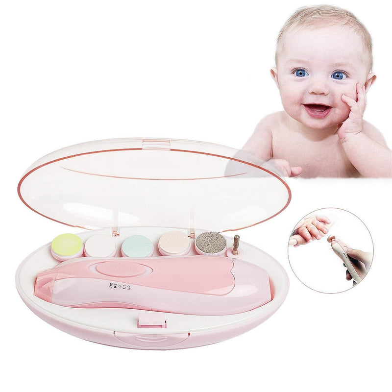 Qunlions life Glopole Baby Nail Trimmer File with Light - Safe Electric Nail Clippers Kit for Newborn Infant Toddler Kids Toes and Fingernails - Care, Polish and Trim - Battery Operated (AA), Pink - NewNest Australia