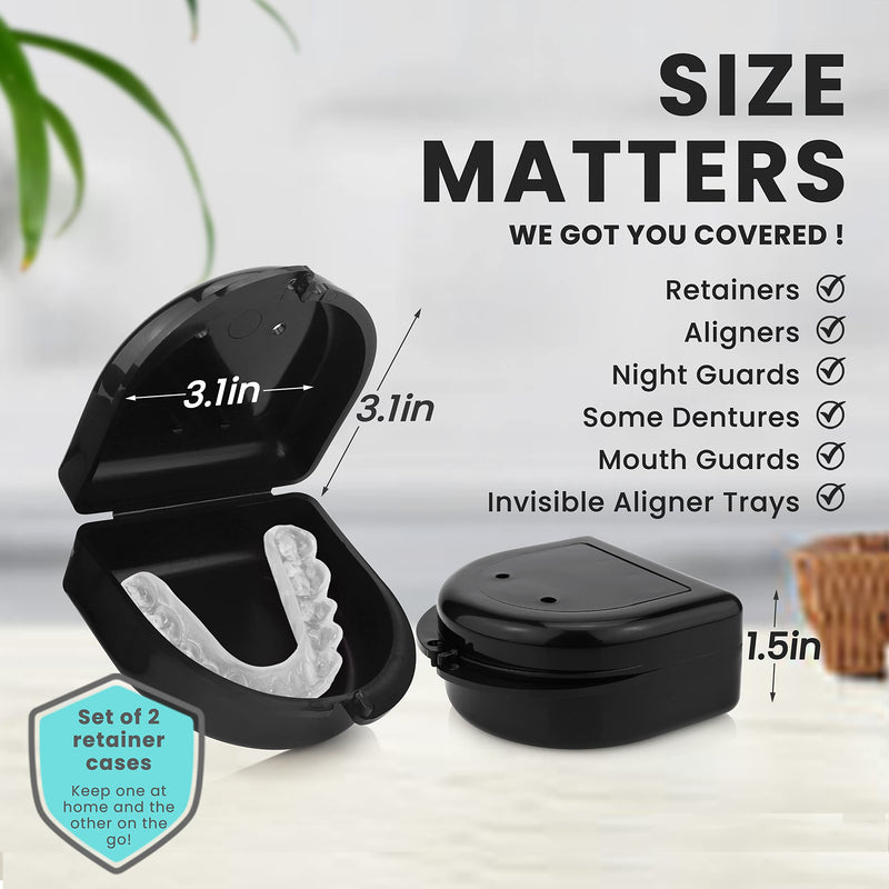 Retainer Case (2 Pack). Retainer Case with Vent Holes. Perfect Denture case, Mouth Guard Case, Aligner Case, Mouth Guard Case, Retainer Cases (Black) Black - NewNest Australia