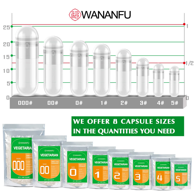 WANANFU Size 00 Empty Capsules Vegetarian (100 Count) Bundle with Micro Lab Spoon with Powder Tamper, Compatible with Capsule Filling Machine 100 Count (Pack of 1) - NewNest Australia