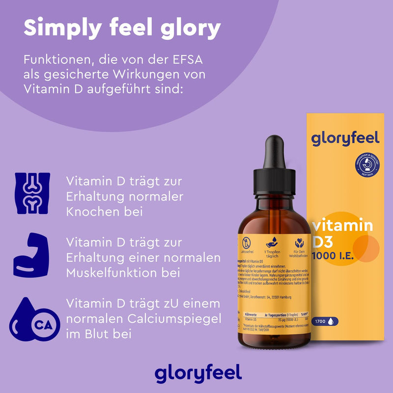 Vitamin D3 drops - 50ml (1700 drops) - Laboratory tested 1000 IU per drop - Made in MCT oil from coconut - No additives - High dosage without additives in Germany - NewNest Australia
