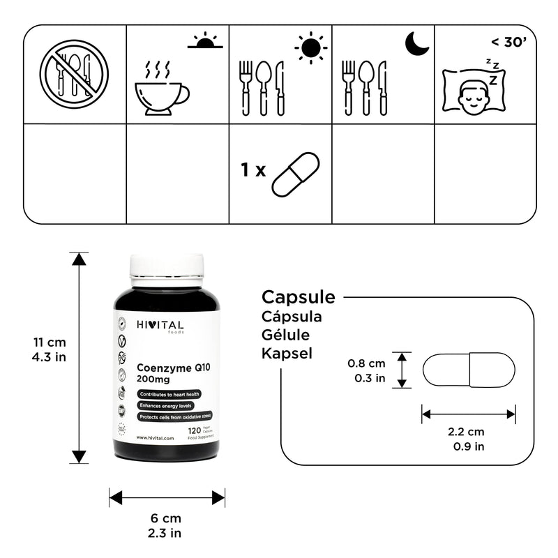 Coenzyme Q10 200 mg. 120 vegan capsules for 4 months. 100% natural CoQ10 Ubiquinone obtained through fermentation. Natural antioxidant to increase energy - NewNest Australia