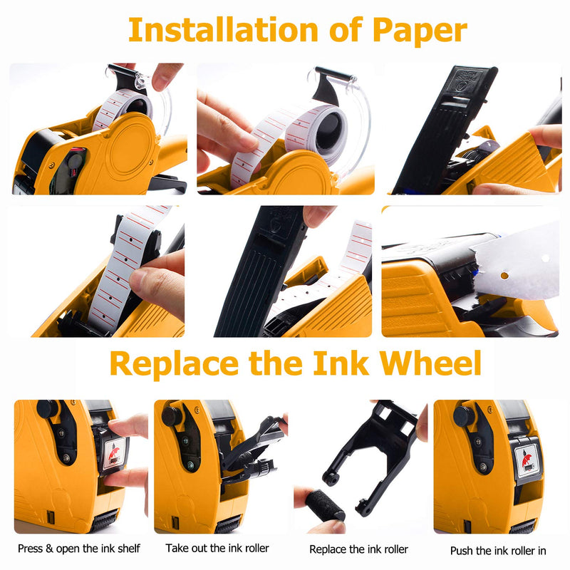 MX-5500 8 Digits Price Tag Gun with 5000 White Sticker Labels and 3 Extra Inker, Price Gun with Labels Kit, Label Maker Pricing Gun Kit, Numerical Tag Gun for Office, Grocery Store Marking (Yellow) Yellow - NewNest Australia