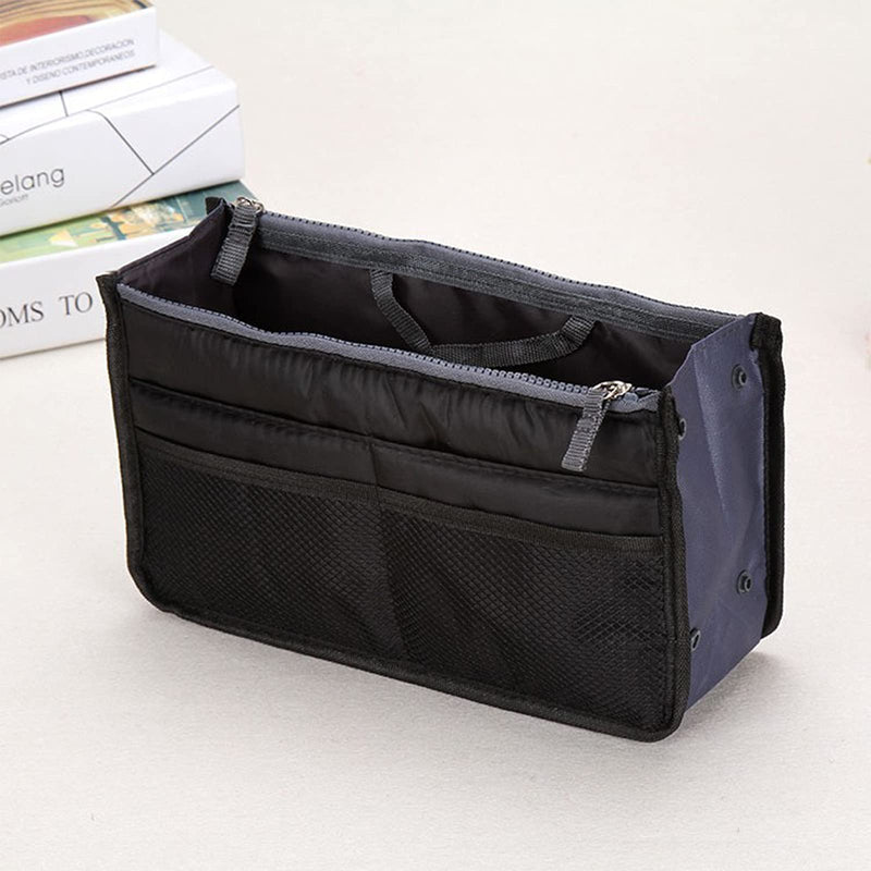YUEMING Handbag Organiser, Ladies Travel Insert Organiser Tidy Bag Purse Pouch Zipper Closure Tote 13 Pocket Organiser Diaper Bag Cosmetic Travel Bag Liner Pouch with Handle (Black) Black - NewNest Australia