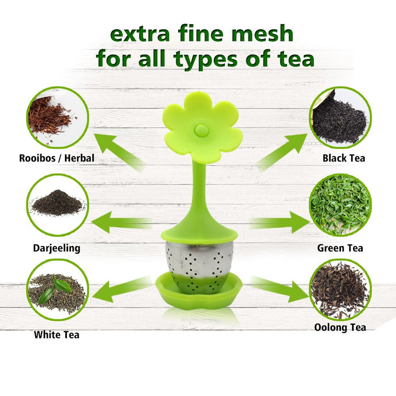 Tea Infuser with Drip Tray Included Set of 5, SourceTon Silicone Handle Stainless Steel Strainer Filter Loose Tea Steeper - Best Tea Infuser for Herbal Tea That Used in Tea Cups, Mugs, and Teapots - NewNest Australia
