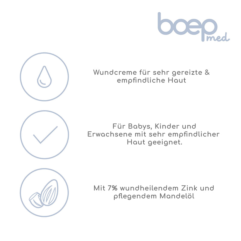 Boep Med Zinc Wound Cream Vegan Natural Cosmetics Wound And Healing Ointment With Almond Oil And Zinc Oxide For Irritated, Dry Or Itchy Skin For Neurodermatitis Or Rosacea Baby Nappy Cream (50 Ml) - NewNest Australia