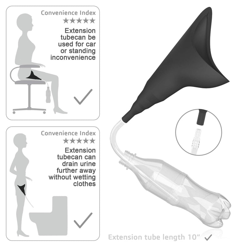 Syarme Female Urination Device,Portable Reusable Urinal Funnel with Extension Tube,Small Folding Storage,Suitable for Travel,Festivals,Camping,Traffic Jams,Etc,Includes Waterproof Bag,Waterproof Cup Black - NewNest Australia