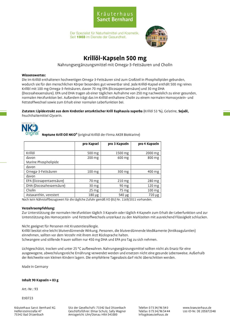 Sanct Bernhard krill oil capsules, original Neptune Krill Oil, low odor, contents 90 capsules - NewNest Australia