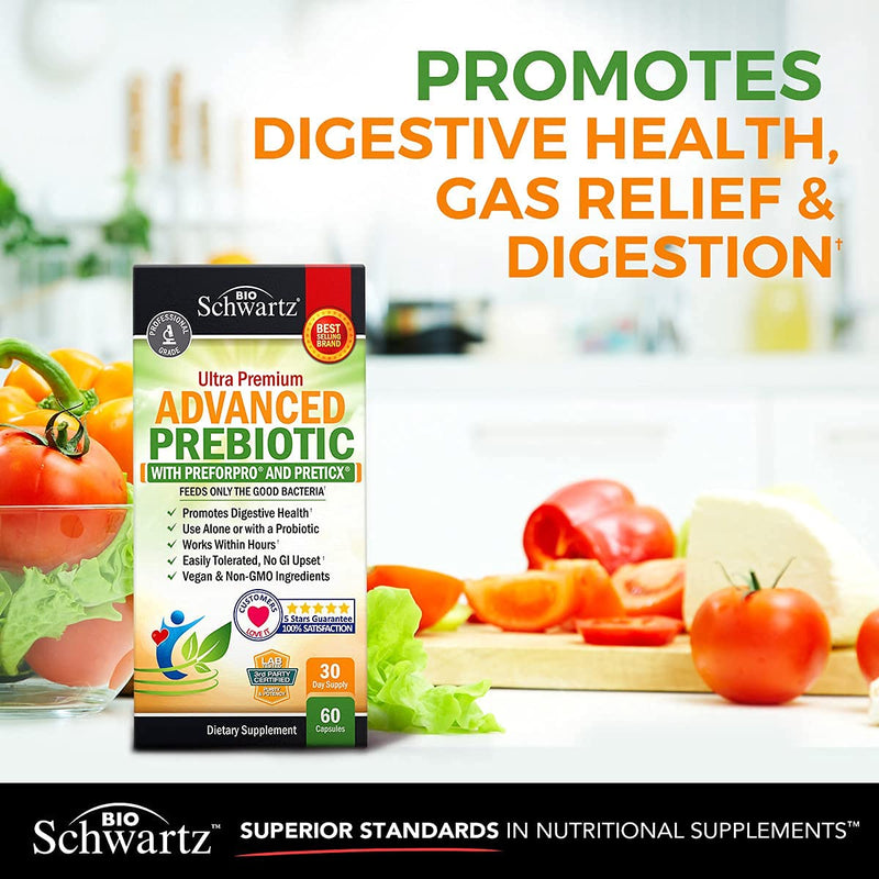 Prebiotics for Advanced Gut Health - Immune System Booster & Dietary Fiber - Fuels Good Bacteria Growth to Promote Digestive Health - Gas Relief & Digestion - Probiotics Support for Men & Women - 60ct 60 Count (Pack of 1) - NewNest Australia