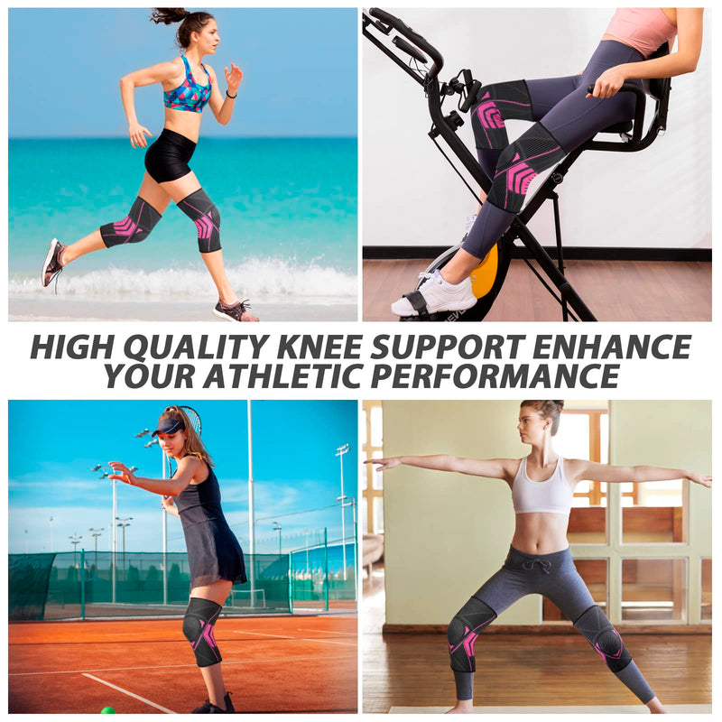 Ruilala Knee Support Adjustable Knee Brace 2 Pack for Men Women Anti Slip Compression Knee Sleeve for Meniscus Tear, Arthritis, Tendinitis, Ligament Injury, Weight Lifting, Sports (Rose, M) Rose - NewNest Australia