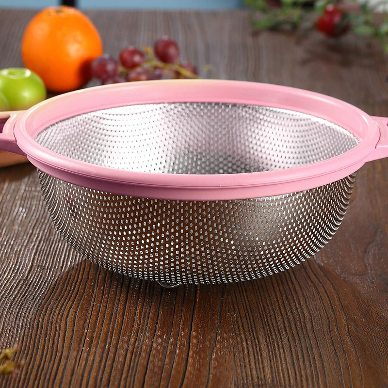 Stainless Steel Colander With Handle and Legs, Large Metal Pink Strainer for Pasta, Spaghetti, Berry, Veggies, Fruits, Noodles, Salads, 5-quart 10.5” Kitchen Food Mesh Colander, Dishwasher Safe - NewNest Australia