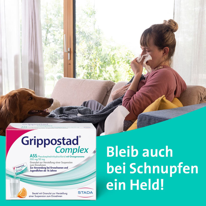 Grippostad Complex - Fast-acting drinking granules for colds, cold-related pain & fever - with acetylsalicylic acid - 1 x 20 bags - NewNest Australia