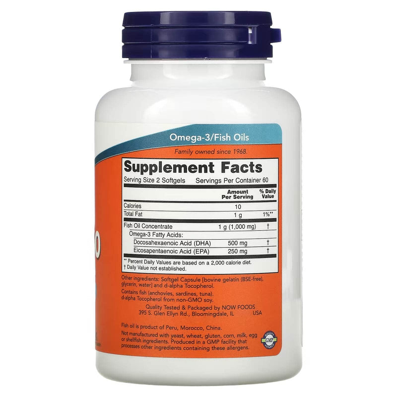 Now Foods DHA 250mg EPA 100mg Fish Oil Concentrate Fish Oil Omega-3 - 120 Capsules - NewNest Australia