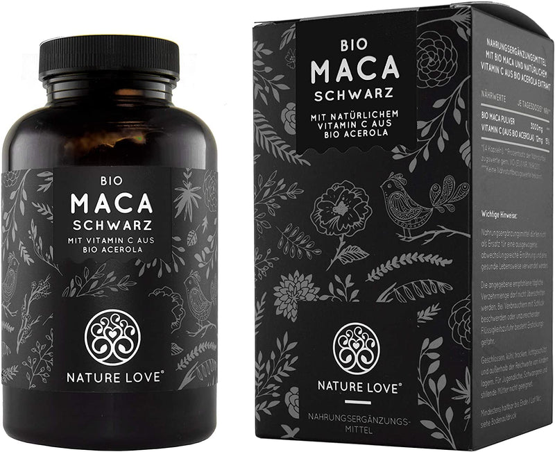 Nature Love® Organic Maca Capsules - 3000 mg Organic Black Maca per Daily Dose, 180 Capsules, with Natural Vitamin C, No Additives such as Magnesium Stearate, Certified Organic, High-Dosage, Vegan, Made in Germany - NewNest Australia