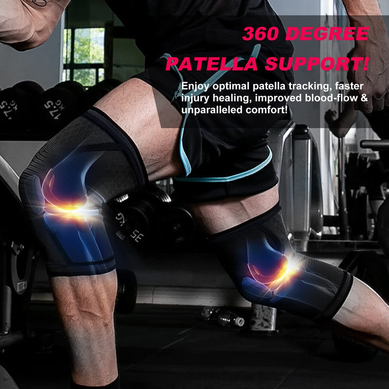 Datek Pair of Knee Brace Support Sleeves. Unisex compression knee sleeve to relieve knee pain, Meniscus tear, Arthritis. FREE 3 Natural Pain Relief Knee Plasters. Suitable for sports. (L) L - NewNest Australia