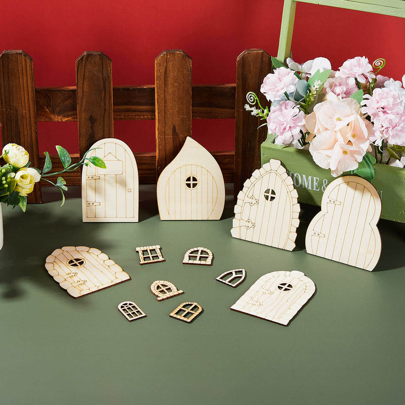 48 Pcs Fairy Door Wooden Garden Doors Craft Mini Window Fairy House DIY Kit Unfinished Miniature Door Unpainted Fairy Window Accessories for Wall Home Party Decoration (Antique Style) Antique Style - NewNest Australia