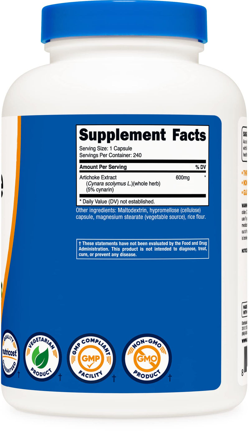 Nutricost Artichoke Extract (600mg) 240 Capsules - Gluten Free, Non-GMO, and Vegetarian Friendly - NewNest Australia