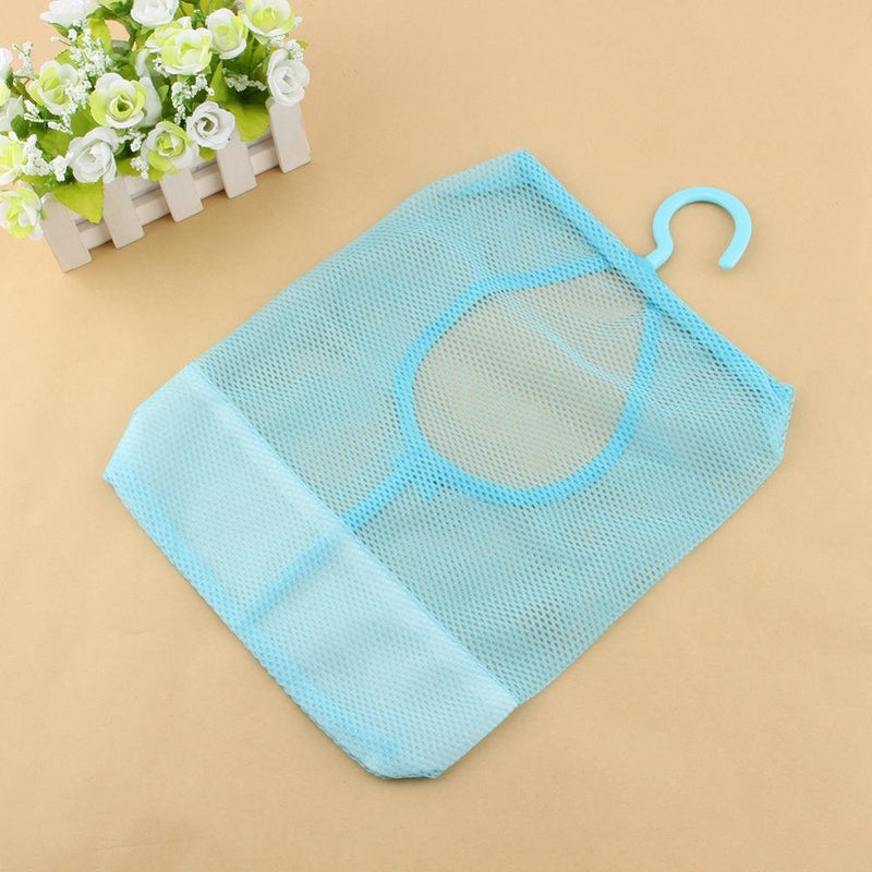 NewNest Australia - Qii lu Mesh Bag Hanging, Durable Breathable Clear Mesh Laundry Storage Hook Bag Kitchen Bathroom Clothespin Mesh Bag Organizer with Hook 11.8 x 10.2inch Blue 