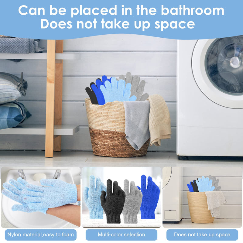 Sibba Pack of 8 Exfoliating Gloves Bamboo Exfoliating Gloves Body Exfoliating Washcloth Scrub Glove for Shower Spa Massage and Dead Skin Cells Black+Light Blue+Light Gray+Dark Blue - NewNest Australia