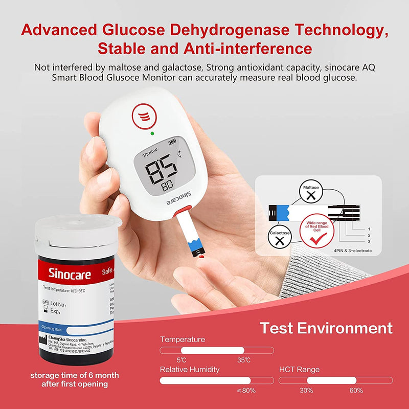 sinocare Blood Glucose Test Strips x 50 & Lancing Devices x 50, Diabetic Strips Only for sinocare Safe AQ Smart Blood Glucose Monitor or Safe AQ Voice Blood Glucose Monitor Safe AQ Test Strips x 50 - NewNest Australia